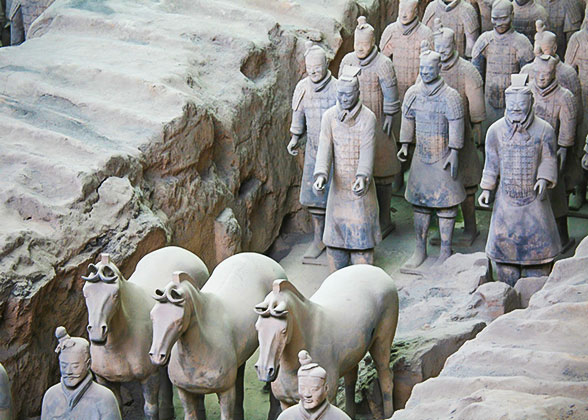 Terracotta army partitioned by walls